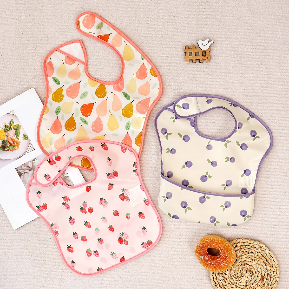 

HappyFlute 3Pcs Baby Bibs Set Waterproof One Size Fits All Reusable Animal Print Cloth Infant Feeding Bibs
