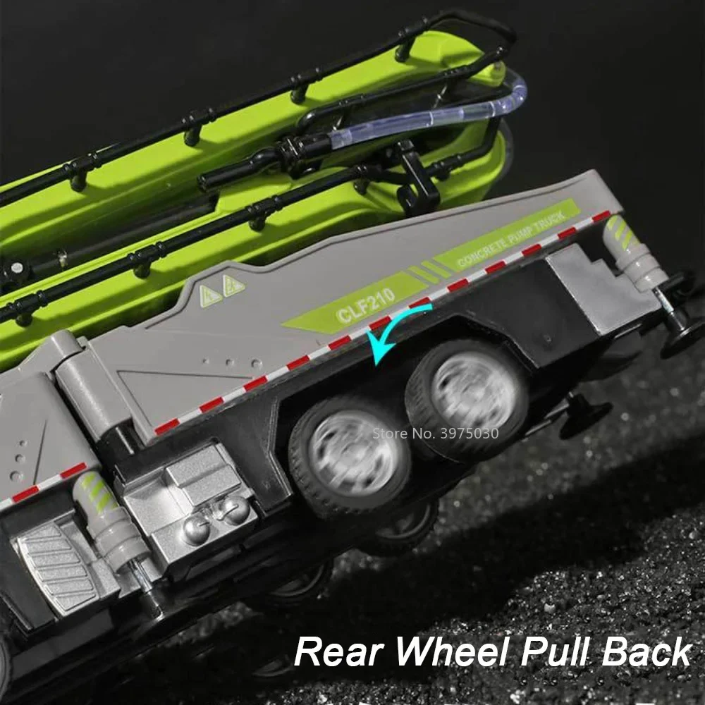 نموذج سبيكة Diecast مع الصوت والضوء باب السيارة يمكن فتح نماذج المركبات هدية عيد ميلاد مضخة الخرسانة ألعاب السيارات