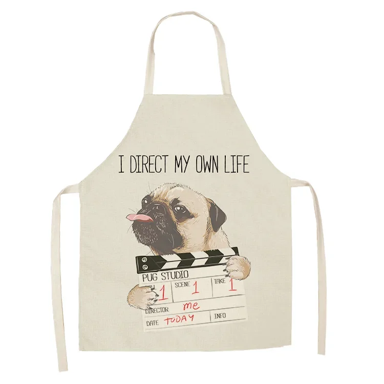 Parent-child Kitchen Apron Funny Dog Printed Sleeveless Cotton Linen Aprons for Men Women Home Cleaning Tools Barber Mat Aprons