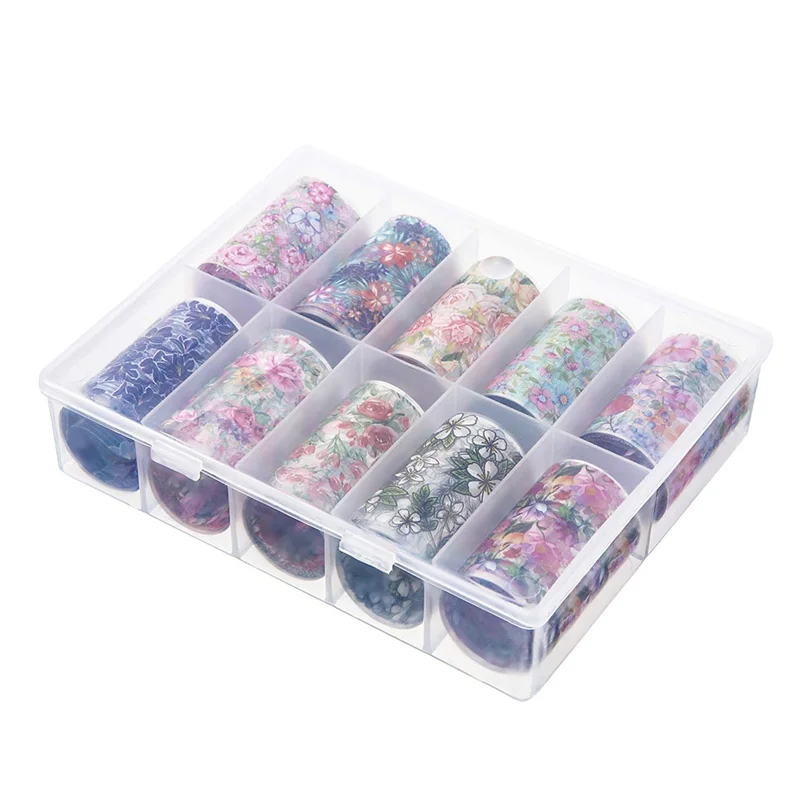 

Цветные наклейки для ногтей ABVI-Colorful Botanical - 1 коробка/10 рулонов, наклейки с цветочным принтом, наклейки в форме звезд для нейл-арта