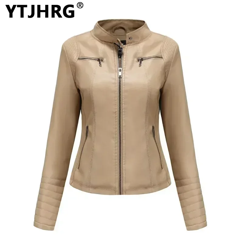 

YTJHRG Women's Coats Autumn Winter Jackets Motorcycle Biker Female Clothing Ladies Fashion PU Leather 2024 New Tops with Pocket