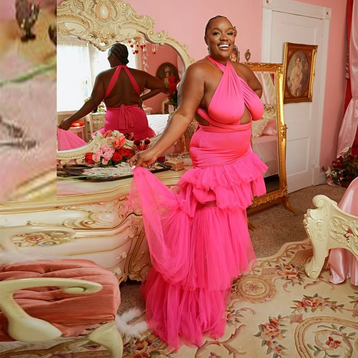 Vestidos de fiesta sexys con cuello halter y tirantes cruzados en la espalda, vestidos de noche de sirena de satén y tul, vestido de fiesta formal para mujer