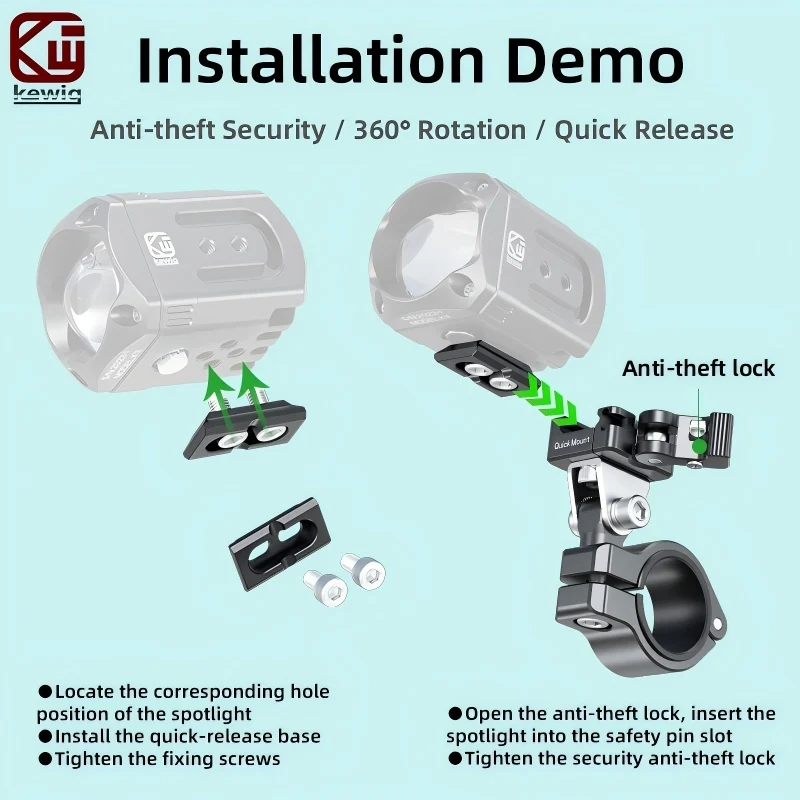 Kewig Anti-Theft Quick-Release Bracket Motorcycle LED Fog Light Accessories For K7/10/K11/K11S/K11U/K12 Auxiliary LED Fog Lights