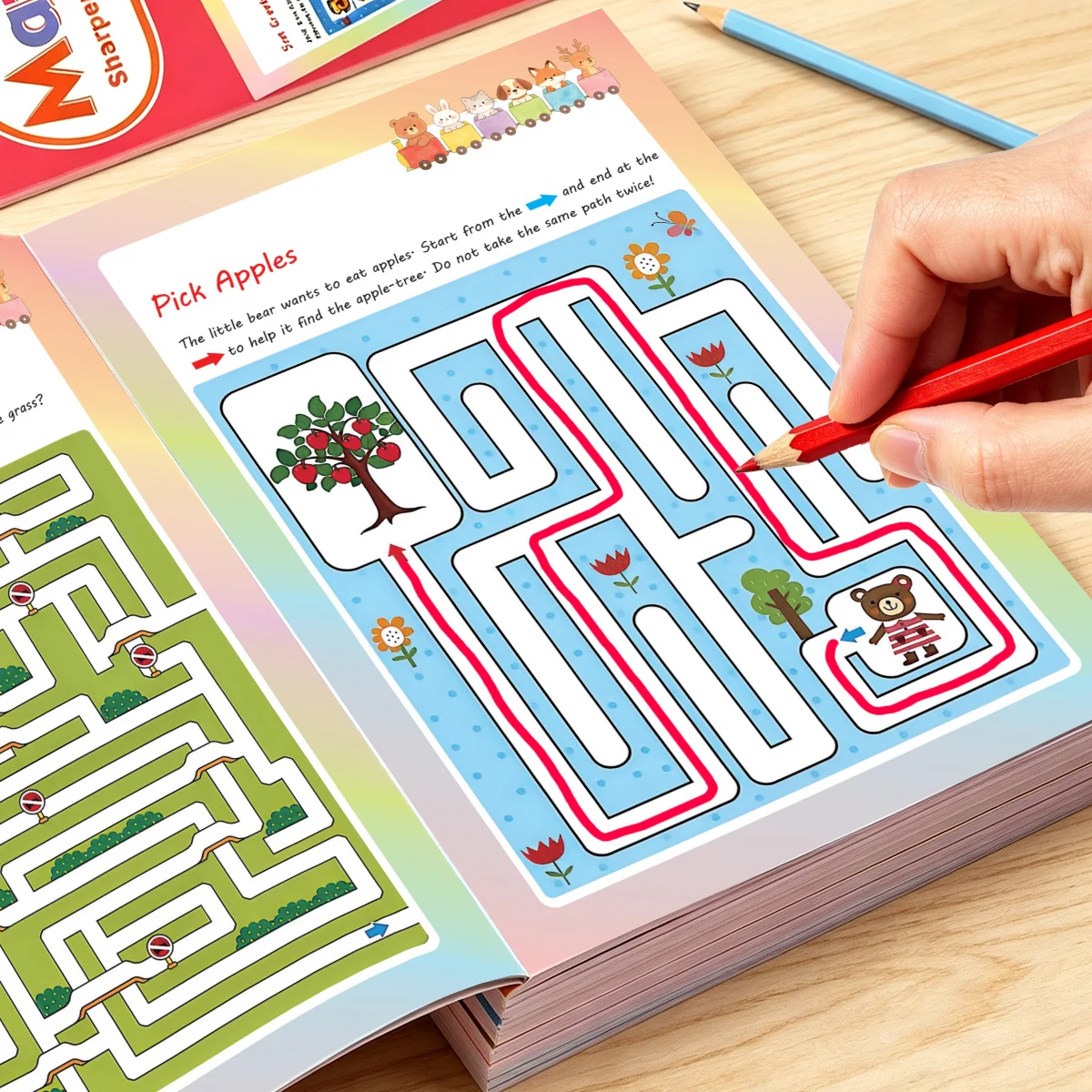 Kids Maze Puzzle Activity Book 32 Pages, Brain Development Workbook, Concentration & Logical Thinking Training Book