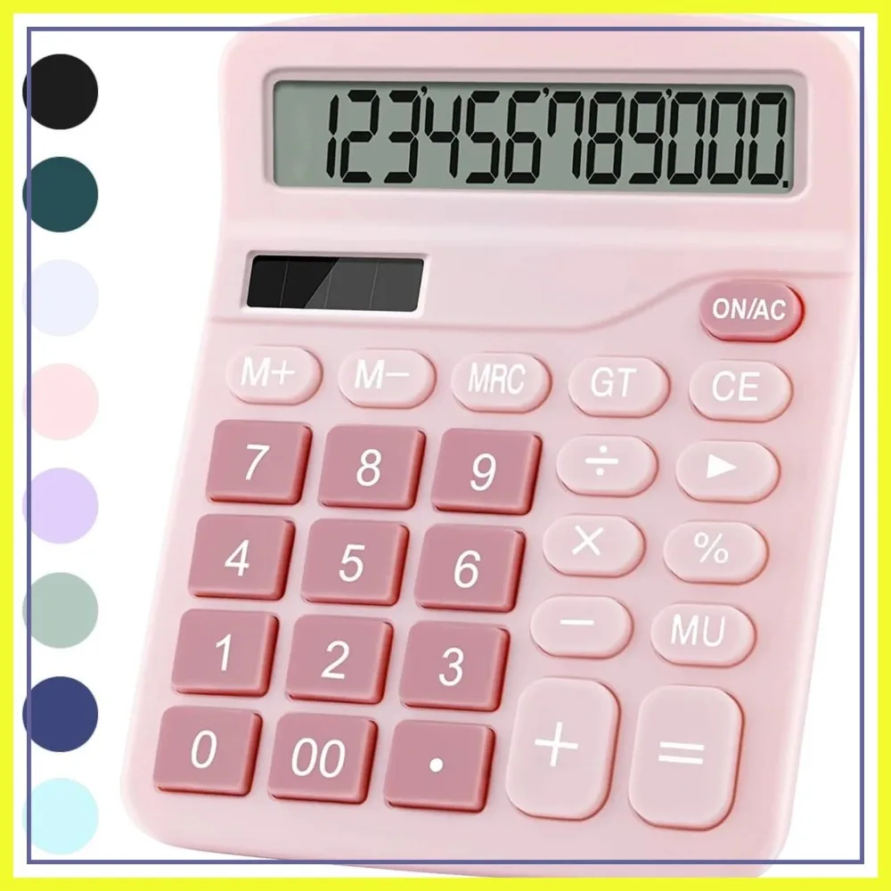 

Pink Desktop Calculator, 12-Digit Display, Dual Power, Big Buttons for Office Home School