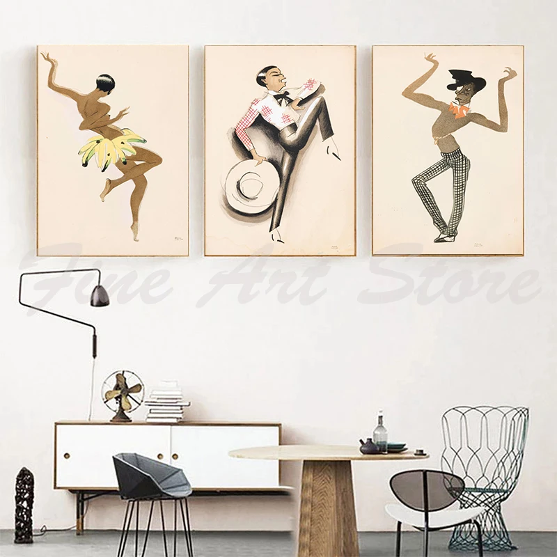 Retro Paul Colin Jazz Music Artwork 1927 Josephine Baker Dancer Art Deco Poster Canvas Painting Wall Pictures Home Decor