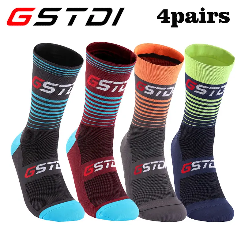GSTDI 4 Paar Radsocken für Herren und Damen, knöchellang, atmungsaktiv, feuchtigkeitsableitend, Kompressions-Sportsocken zum Laufen