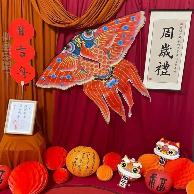 中国風凧誕生日背景装飾金魚赤ちゃん一歳記念日成人式写真撮影小道具