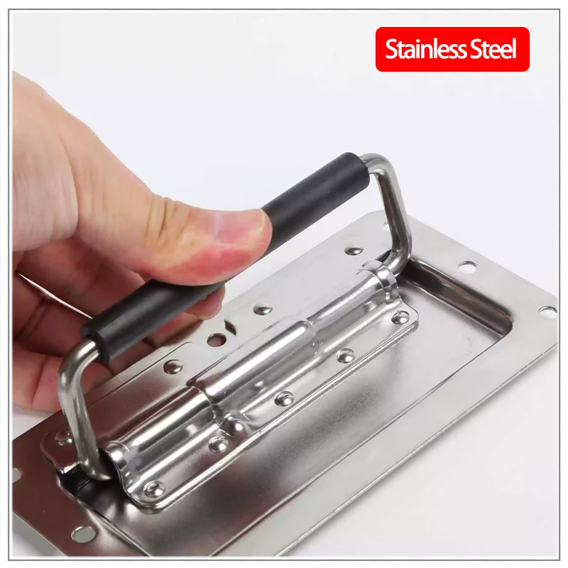 2pcs Stainless Steel Hidden Folding Handle for Speaker Cabinet Toolbox Movable Spring Loaded Hidden Handle