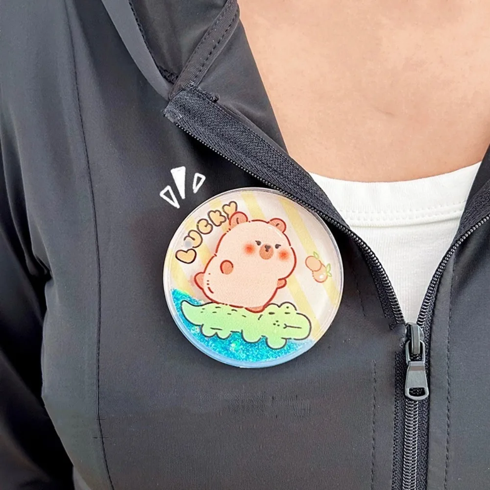 Lapel Badges Plastic Capybara Badge Flowing Sand Mental Animal Brooch Shiny Goose Cartoon Pins Clothes