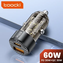 Toocki 60w Car Charger 30wUSB A + Type C PD30w Fast Charging Car Cellphones Adapters For Xiaomi iPhone 15 Oneplus Samsung Huawei