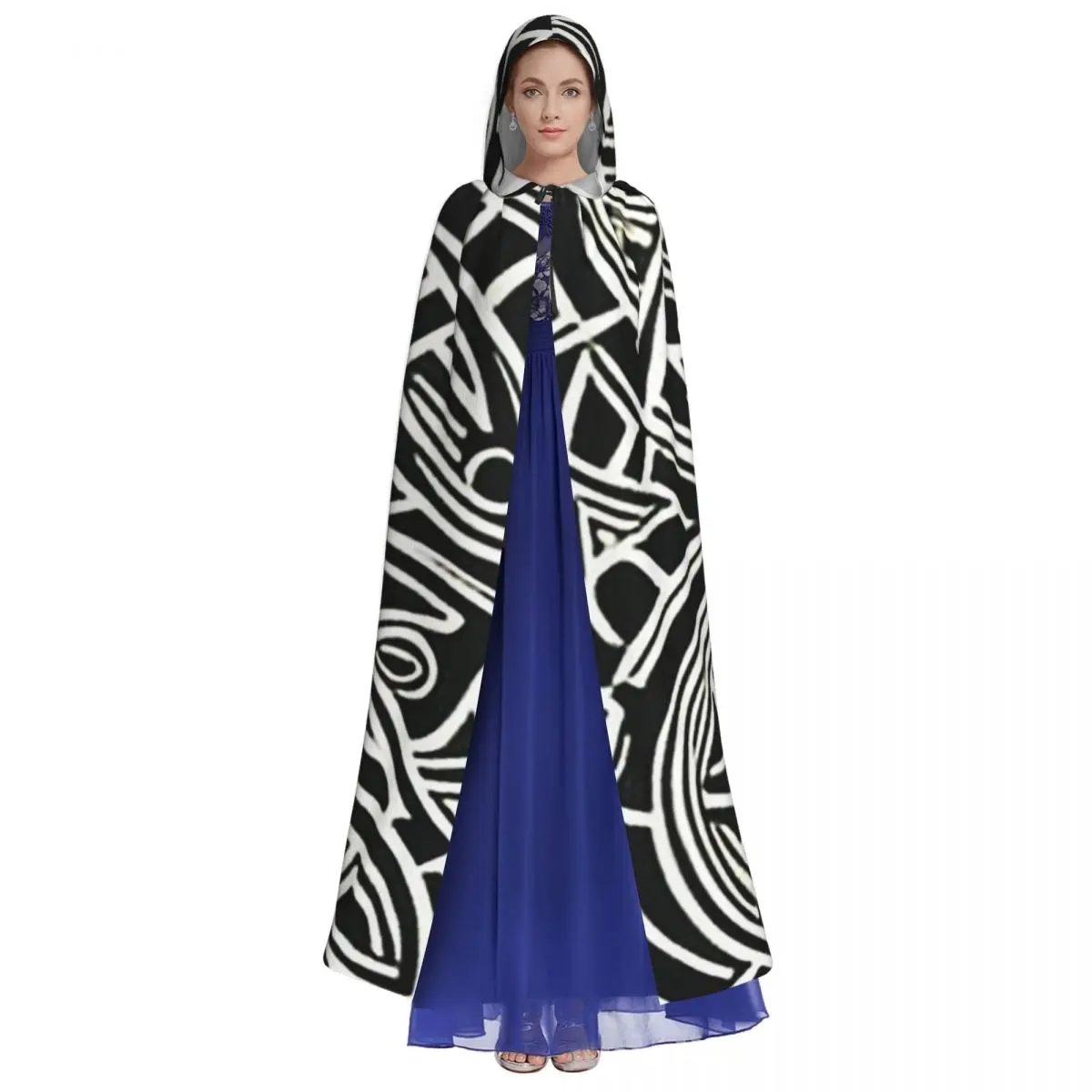 Alte keltische Kunstmuster, langer Kapuzenumhang, Hexe, mittelalterliches Kostüm, Cosplay-Umhang, Halloween-Mantel, Erwachsene, Unisex