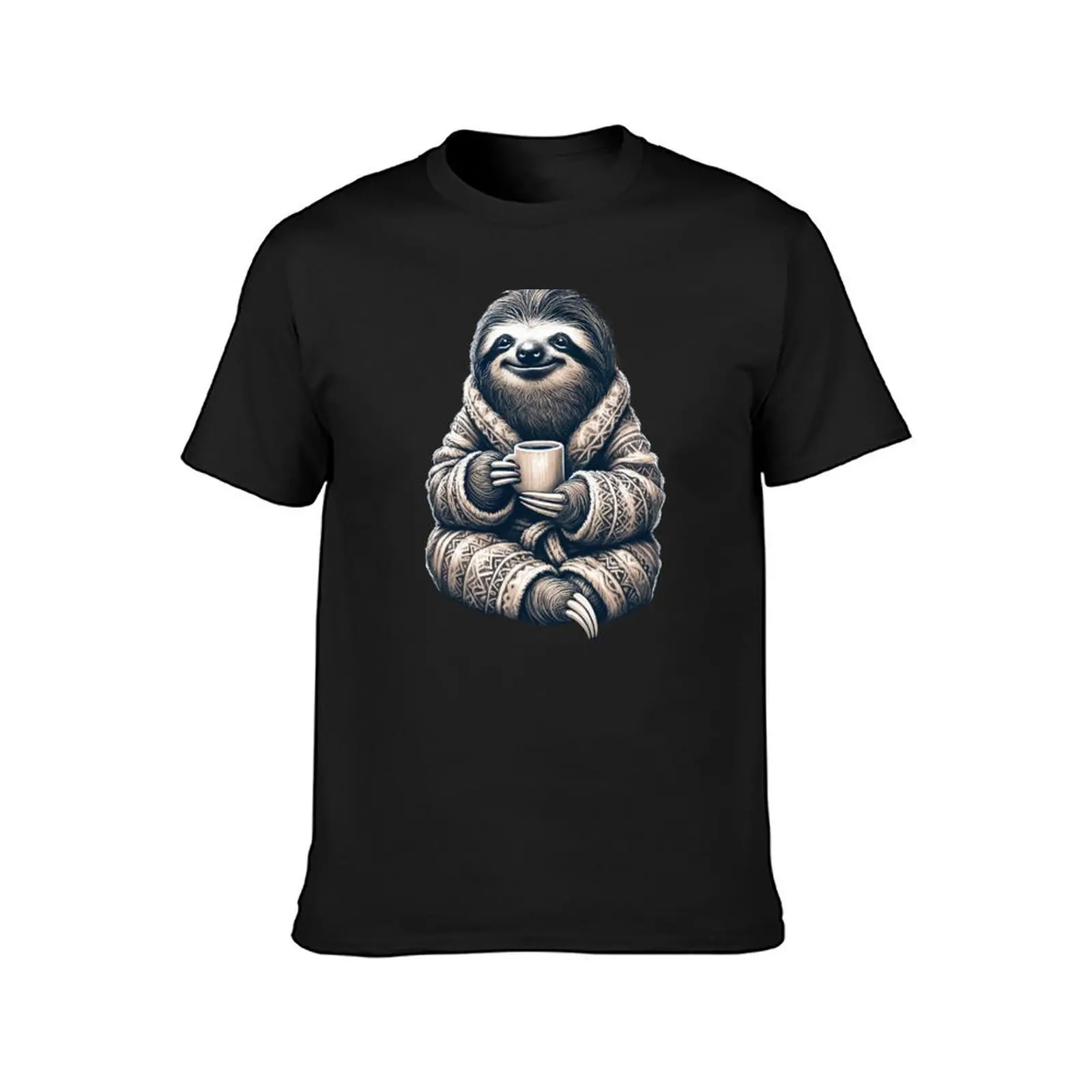 Cozy Sloth Coffee Time - Snuggly Sloth Illustration T-Shirt plain customizeds plus size tops animal prinfor boys Men's t-shirt