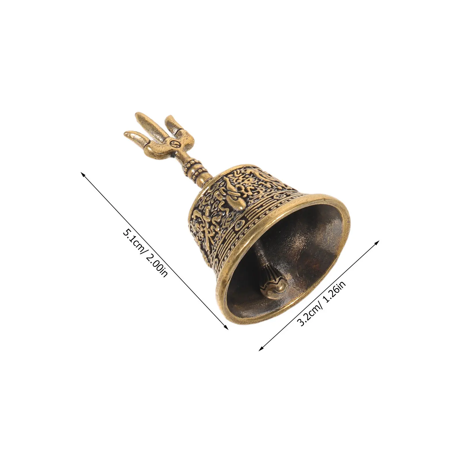 Brass Bell Chinese Traditional Trident Handle Solid Brass Spiritual Bell for Meditation Reception Desk Home Decor Huang Tong Ba