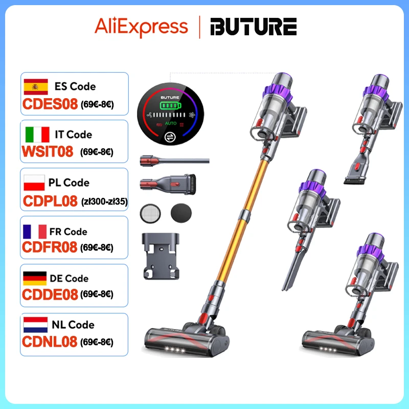 BUTURE VC80 500W 48Kpa Suction Power Handheld Cordless Wireless Vacuum Cleaner for Home Appliance 1.5L Dust Cup RemovableBattery