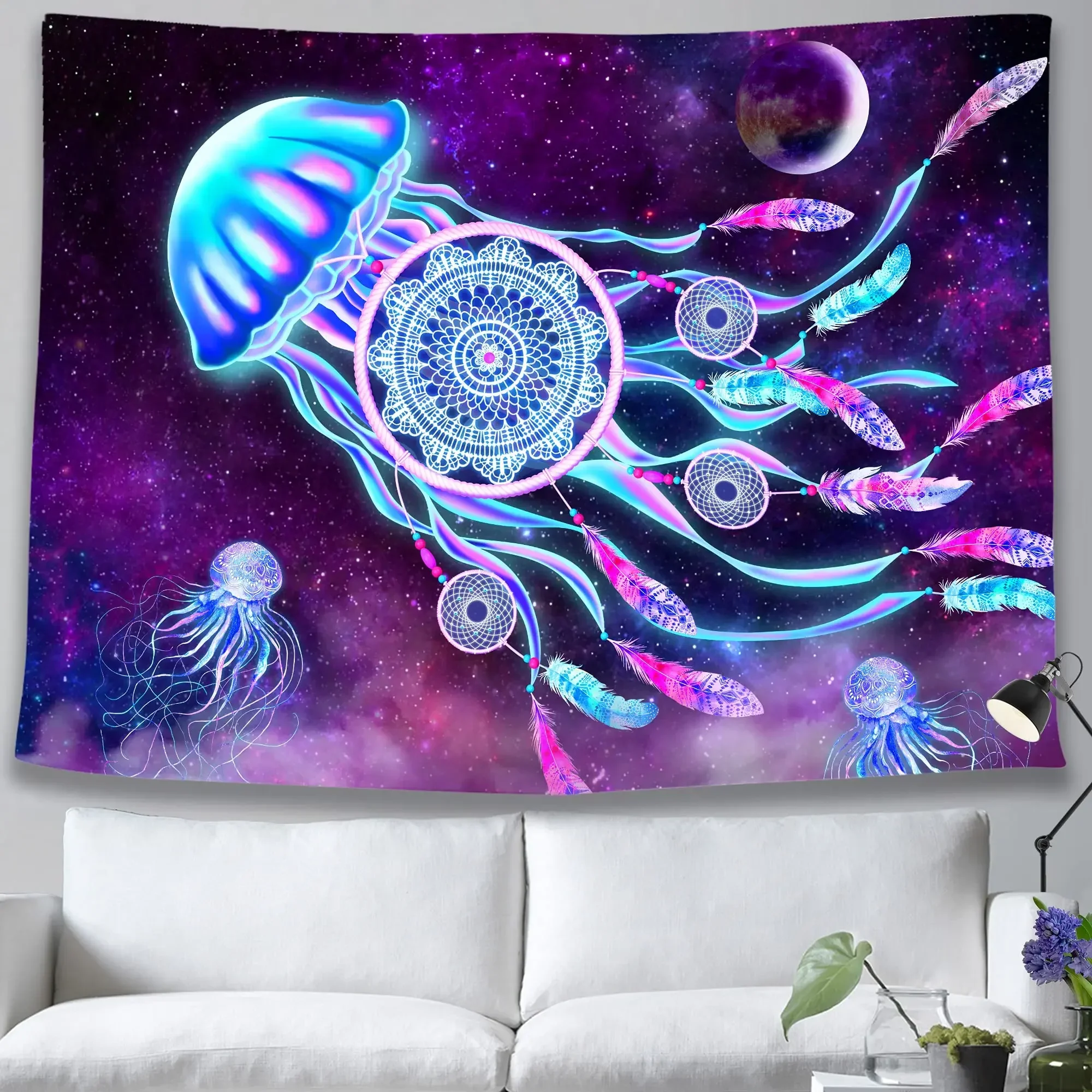 Tapestry for Bedroom Aesthetic Blue Space Tapestry for Bedroom Jellyfish Dream Catcher Wall Decor Wall Tapestry Room Aesthetic