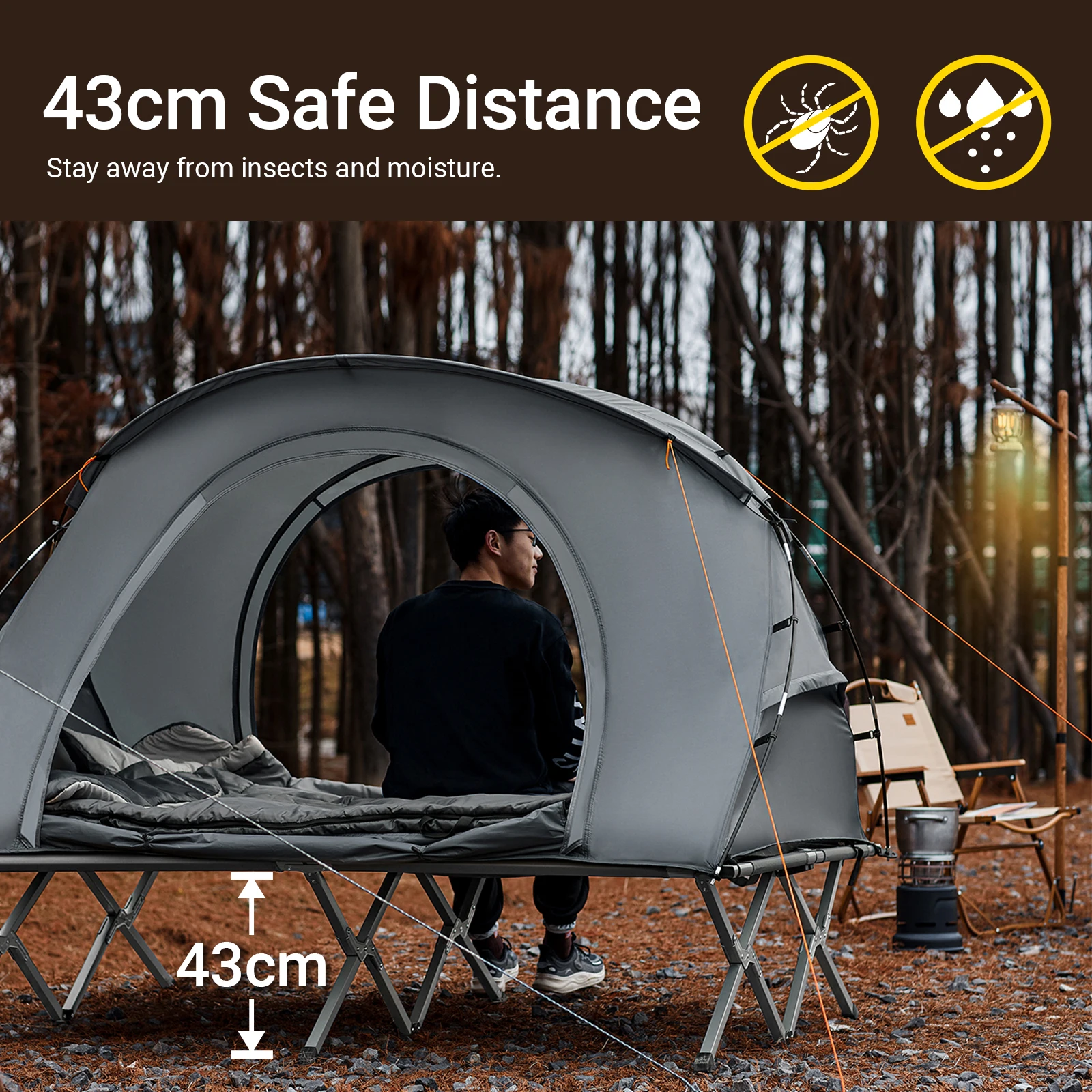 SoBuy OGS60-L-HG Survival-Zelt Feldbett mit Zelt Feldbett 4 in1 Camping Set mit Schlafsack und Zubehör Zelt 2 Person – Detail 6