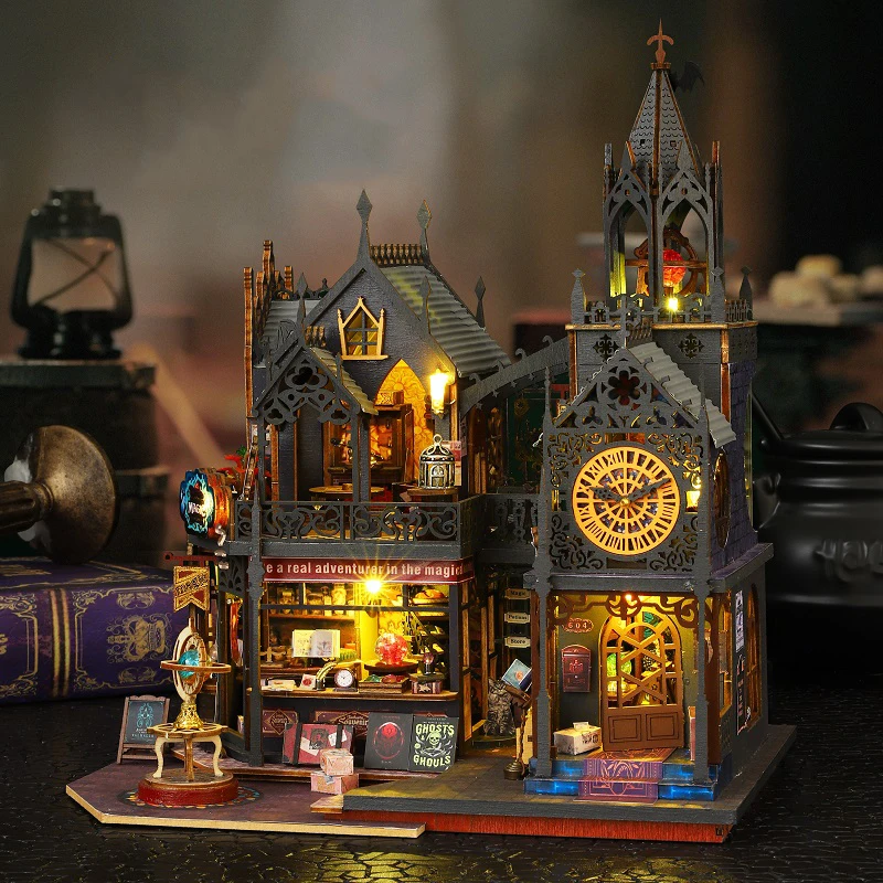 Kit modello in miniatura in legno fai-da-te Holo Magic City Cottage Case delle bambole Puzzle 3D Casa delle bambole con mobili per amici Regali di compleanno