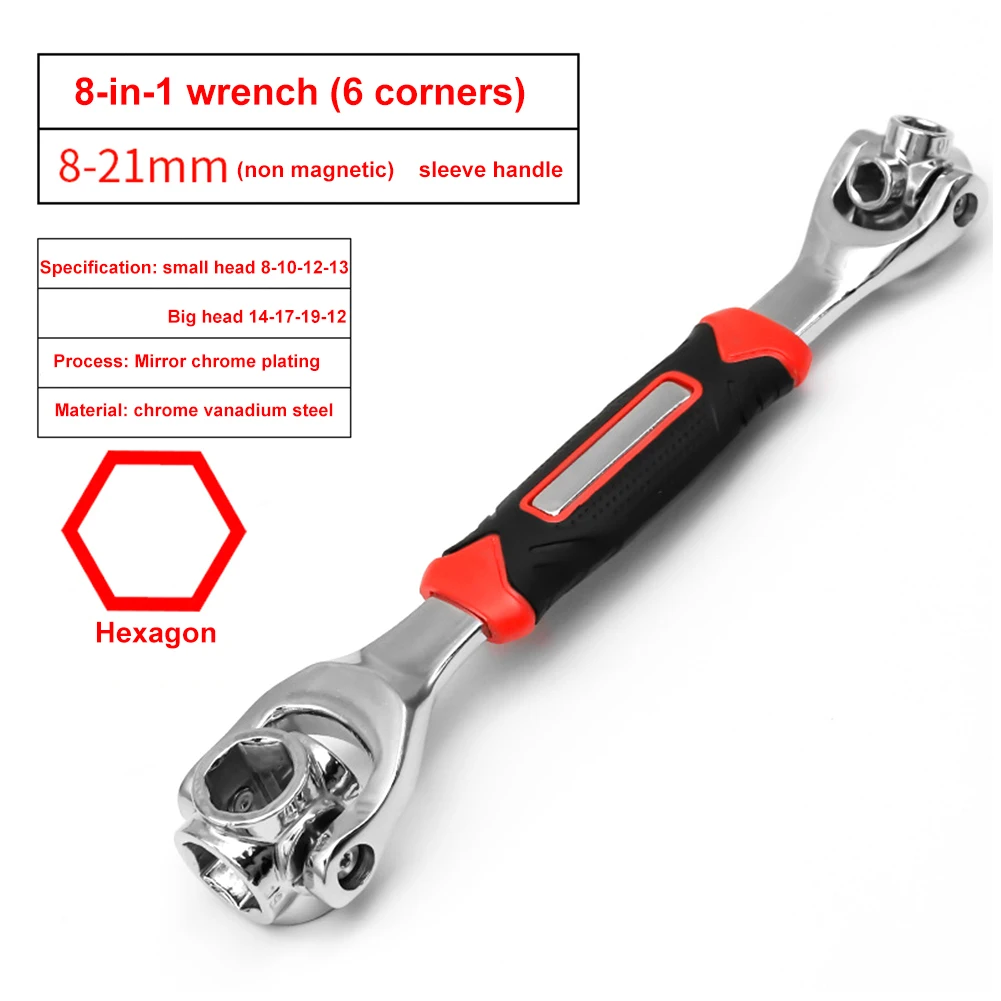 52in1 Double Head Wrench Socket Wrench Rotary Spanner Work 360 Degree Rotation Spanner Universal Furniture Car Repair Hand Tool