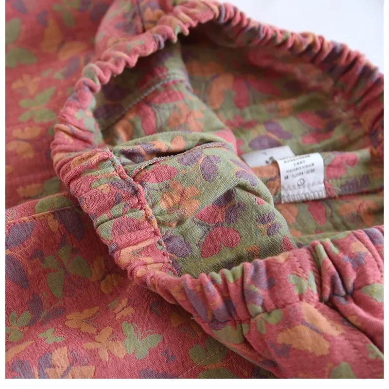 New Chinese-style Dyed Pure Cotton Pajamas Women's Retro Disc Buckle Long-sleeved Loungewear Set, National Style Jacquard Loose