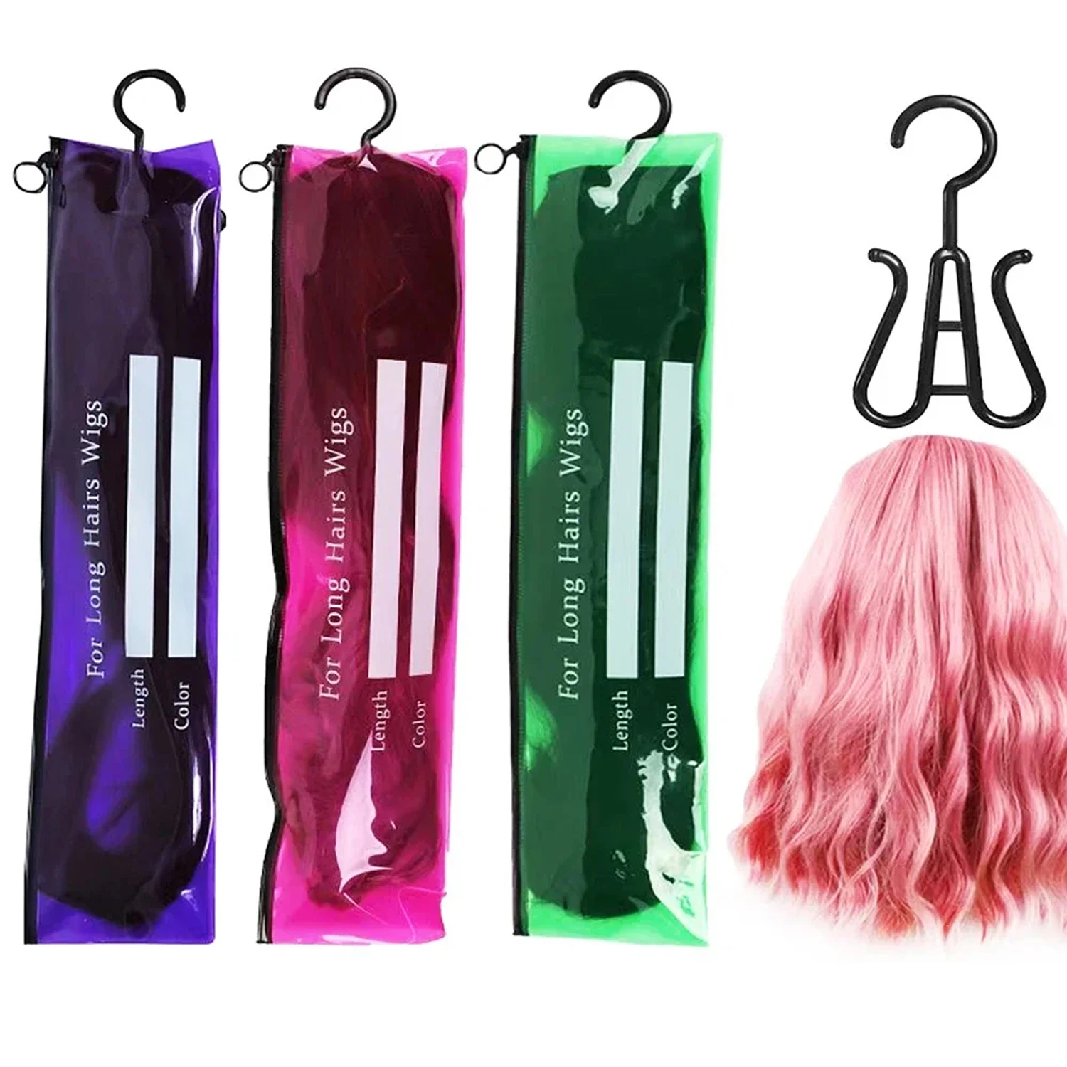 1SET Hanging wig storage bag with multiple wigs - Zippered packaging bag for organizing and protecting wig extensions