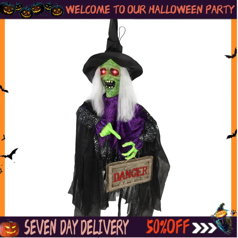 

Halloween Decoration Outdoor Animatronic Scary Talking Witch Groundbreaker withTouch Activated Lights and Sound Battery Operated