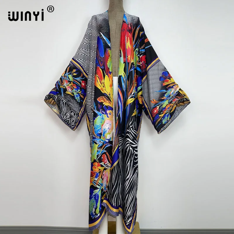 2022 WINYI Summer party Beach Wear Swim Suit elegant Africa women boho Cardigan stitch colorful sexy Holiday long Sleeve Kimono