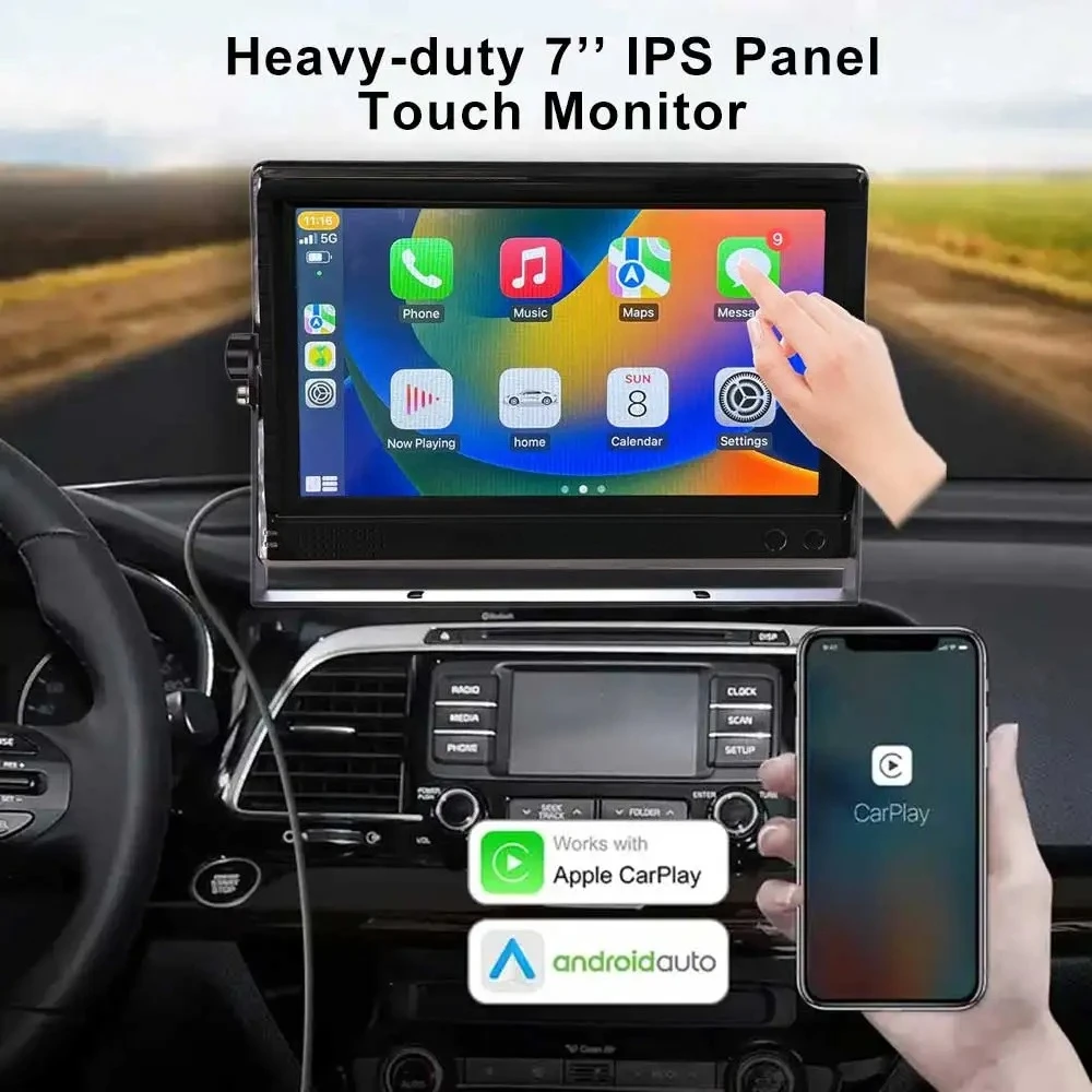 Wireless Carplay Android Auto 7'' Touch Screen Car Display Player with Bluetooth and FM for Navigation