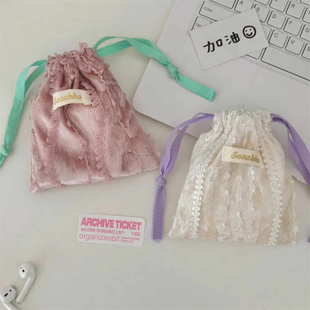

New Lace Drawstring Bag Sanitary Napkin Bag Cosmetic Bag Women Lipstick Headphone Pouch Coin Purse Coin Pouch Draw String Bags
