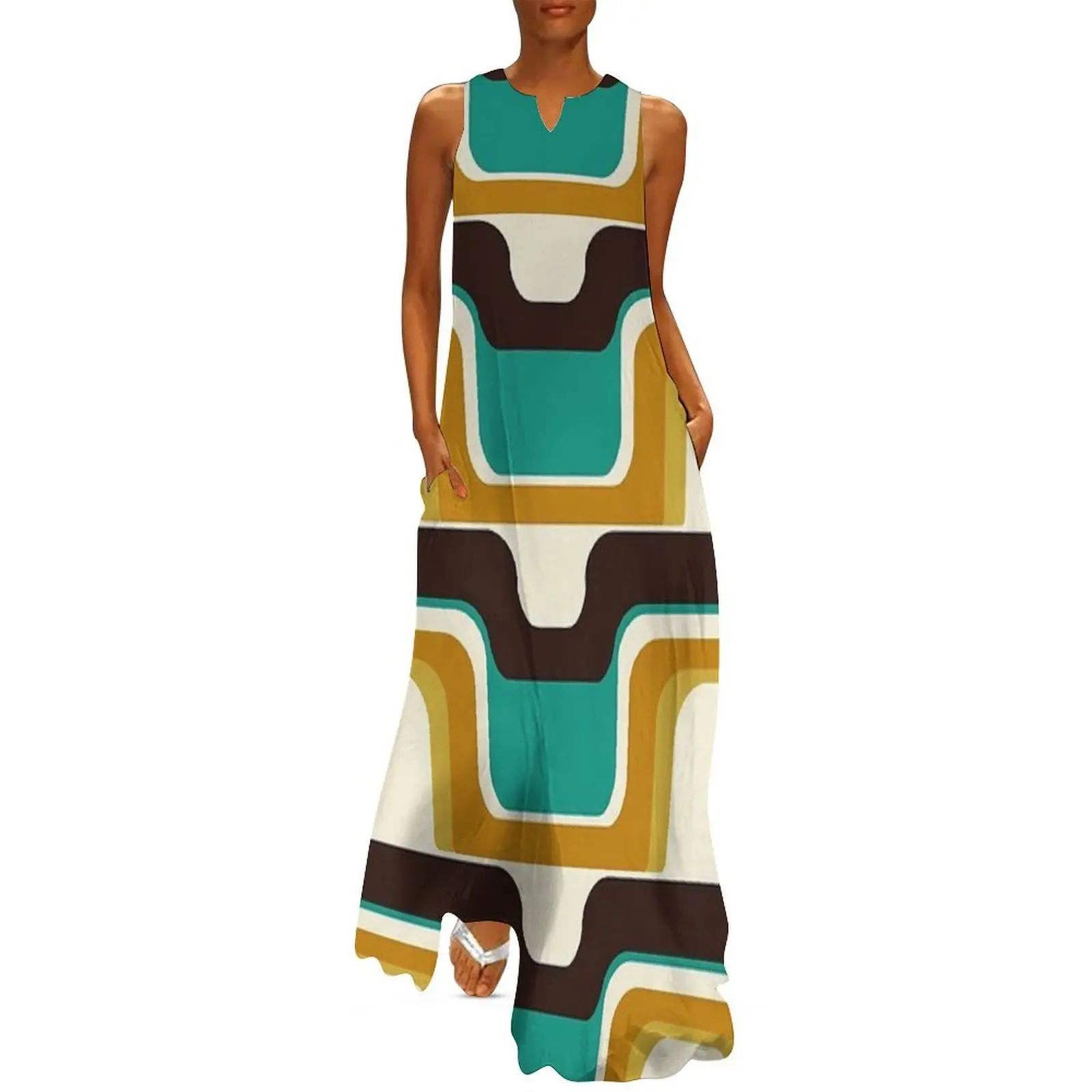 

Mid-Century Modern Meets 1970s Teal Long Dress ceremony dresses dress women summer 2025 party dress women elegant luxury