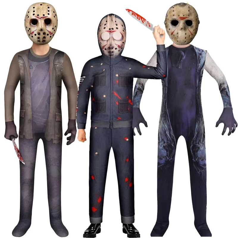 2022 New Movie Friday the 13th Jason Voorhees Cosplay Kids Halloween Costumes Boys Girls Bodysuit Mask Carnival Party Clothing