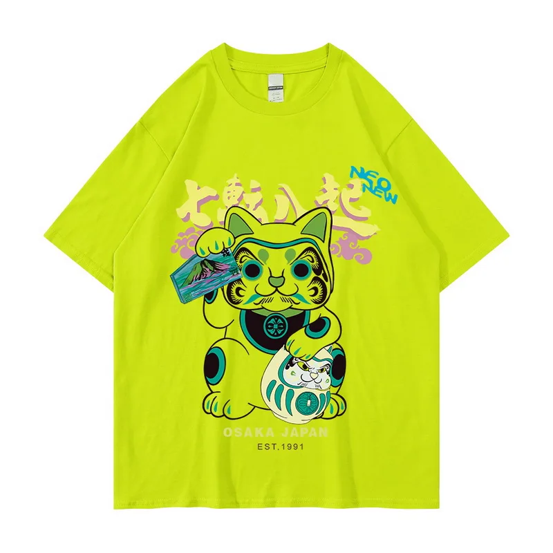 Hip Hop Tshirt 2023 Men Japanese Fortune cat Print T Shirt Streetwear Harajuku Summer Short Sleeve T-Shirt