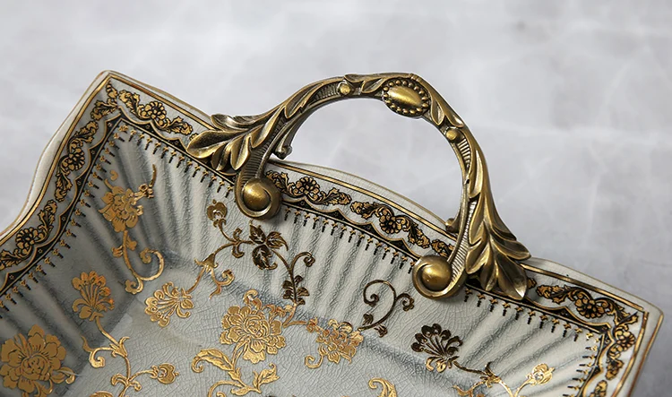 Luxury Ceramic Tray European American Creative Fruit Plate Living Room Decoration Ornaments Snacks Food Tray