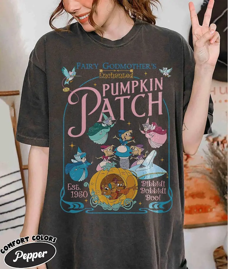 قميص ديزني على شكل يقطين قميص ريترو سندريلا الجنية العرابة تي شيرت Gus Jaq ماوس الخريف المشاعر قميص بيبيدي بوبيدي بو للهالوين #2