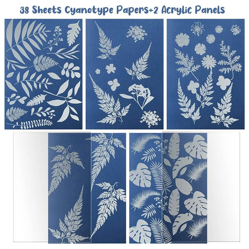 38 Sheets Cyanotype Paper Sun Print Paper Kit With 2 Clear Acrylic Sheets High Sensitivity Solar Drawing Paper