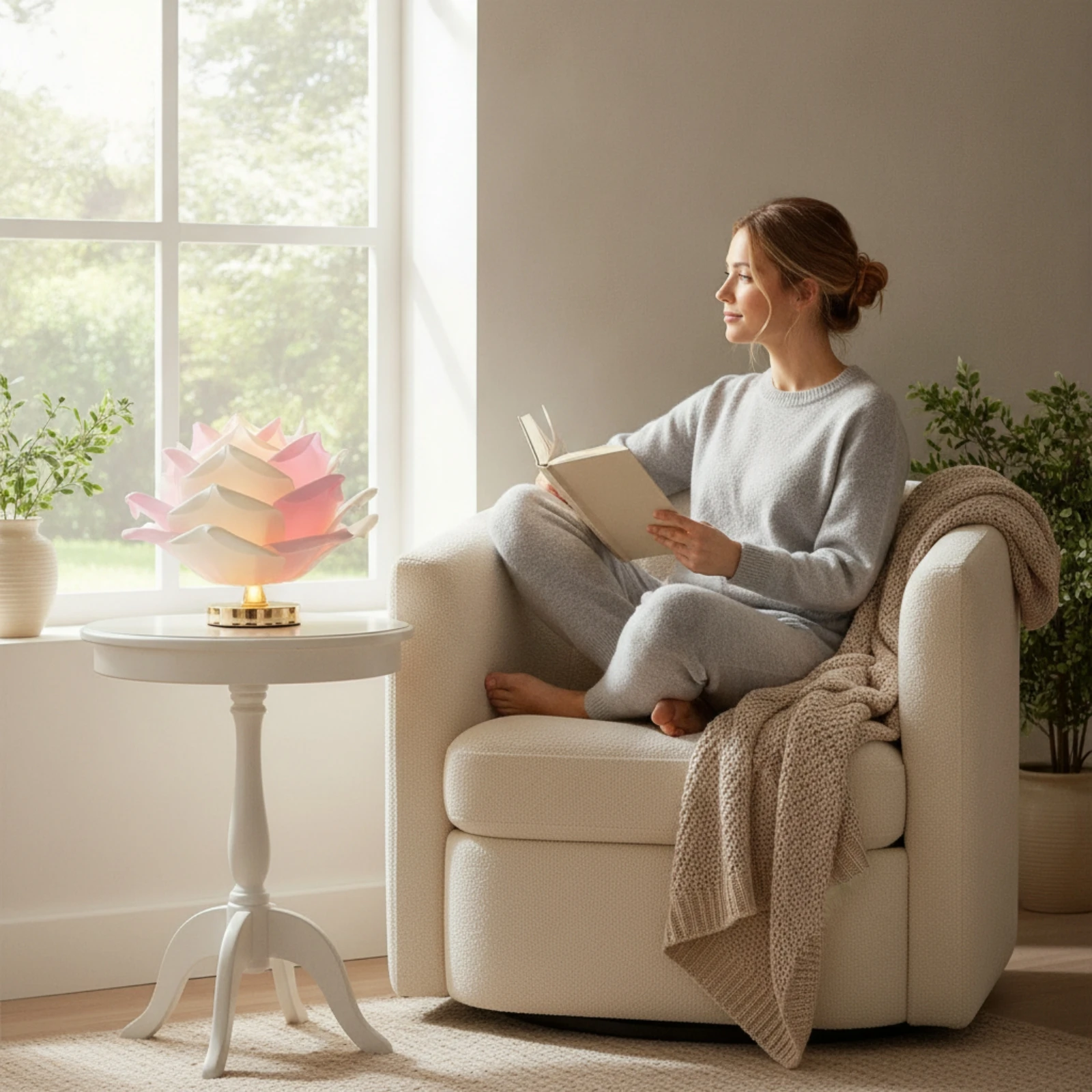 Rose Table Lamp Corded Rose Lamp Sculptural Warm Light for Bedroom, Reading Corner view 3
