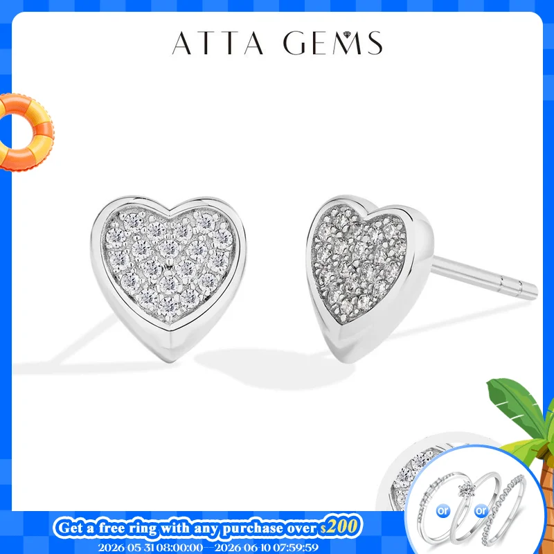 

ATTAGEMS Full Moissanite Heart Earrings For Women Girls DVVS1 100% 925 Sterling Silver Sparkling Engagement Jewelry High Quality
