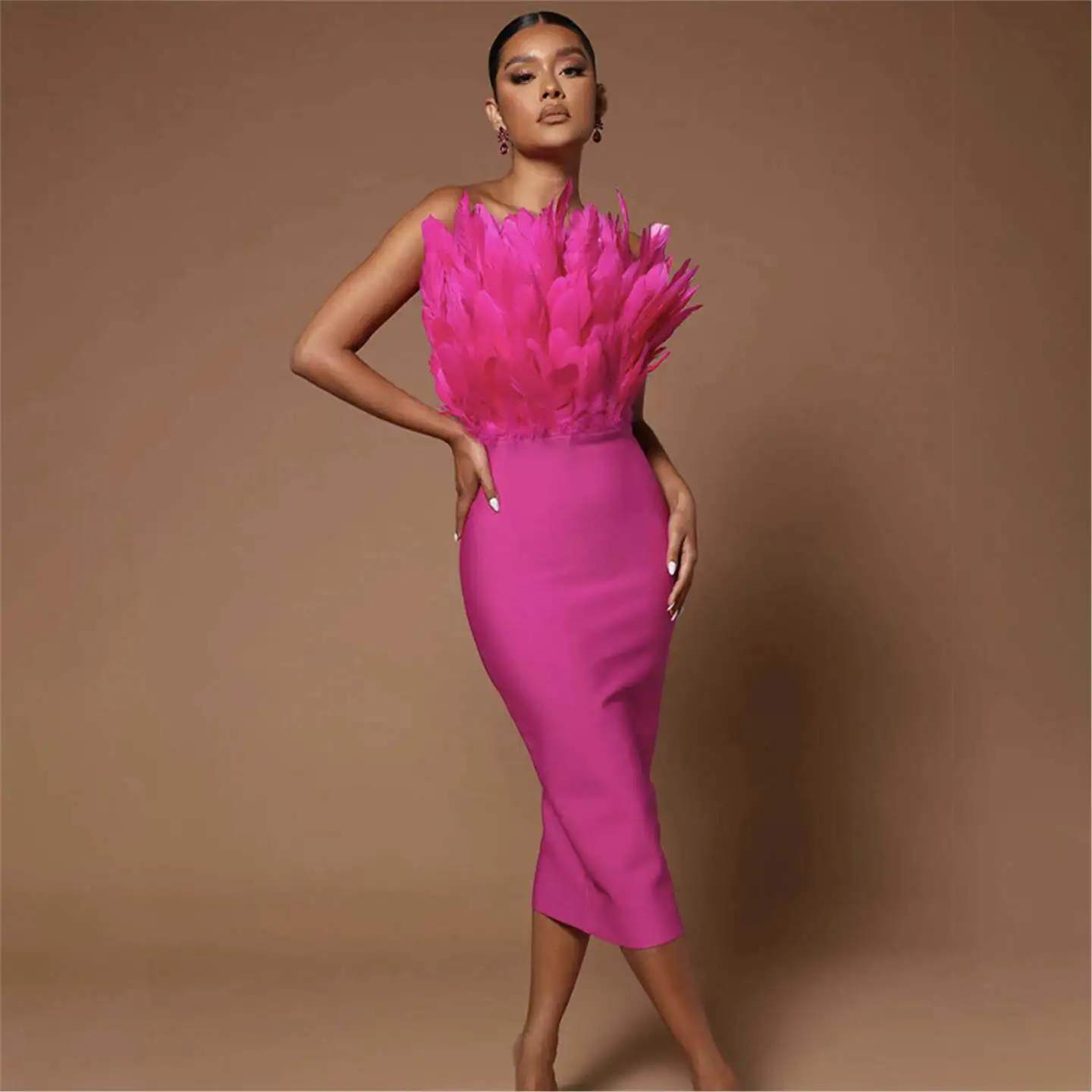

Fashionable Feathers Wrap Dress Evening Gown Three-quarter Sleeve Citywalk Style Women's Dress Other Brand 2016 Winter Collec...