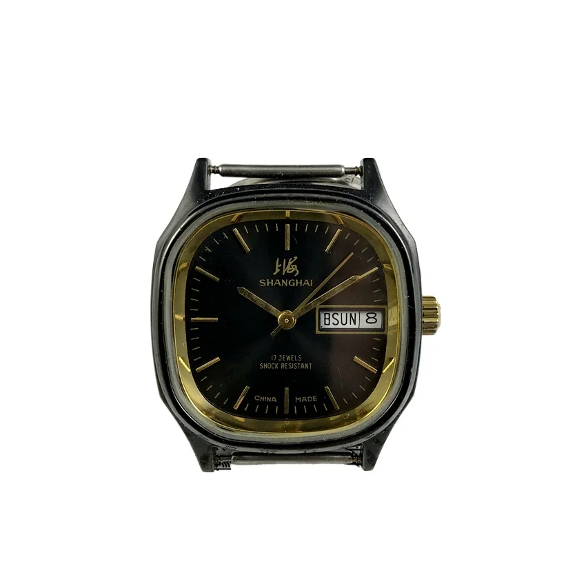 

Premium light luxury original Shanghai brand square double calendar black shell black face manual mechanical 33mm strap