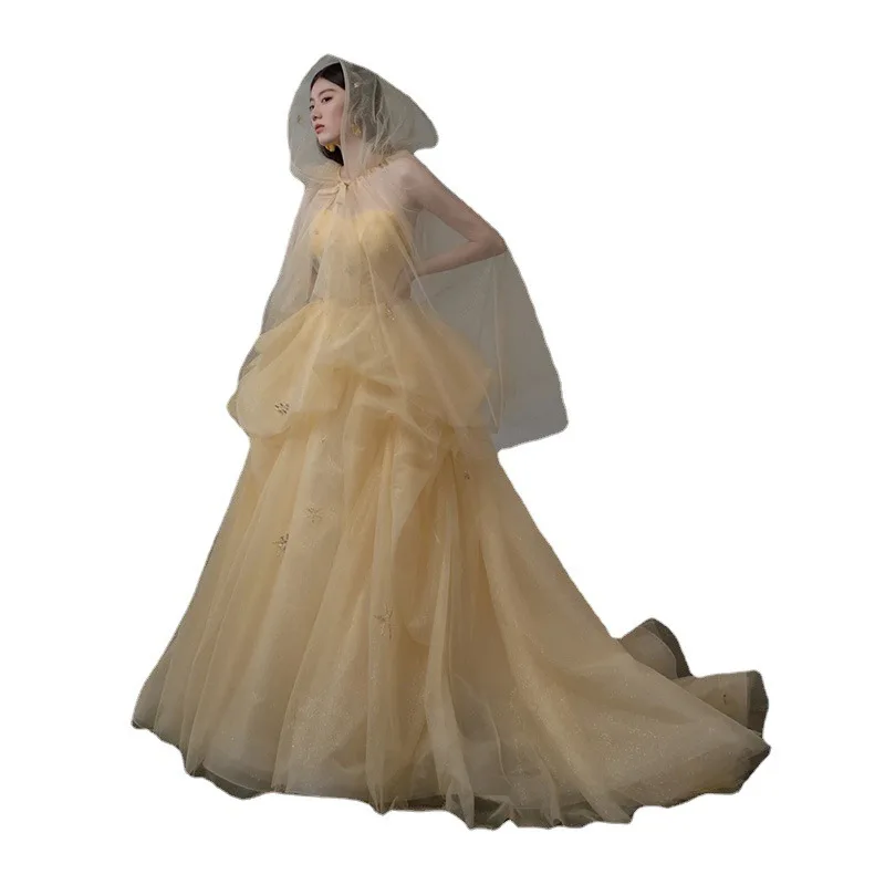 تول منتفخ تنورة الزفاف دكتور 2024 جديد الخريف مربوط نظام الغابات ضوء الحجاب استوديو موضوع التصوير زي #5