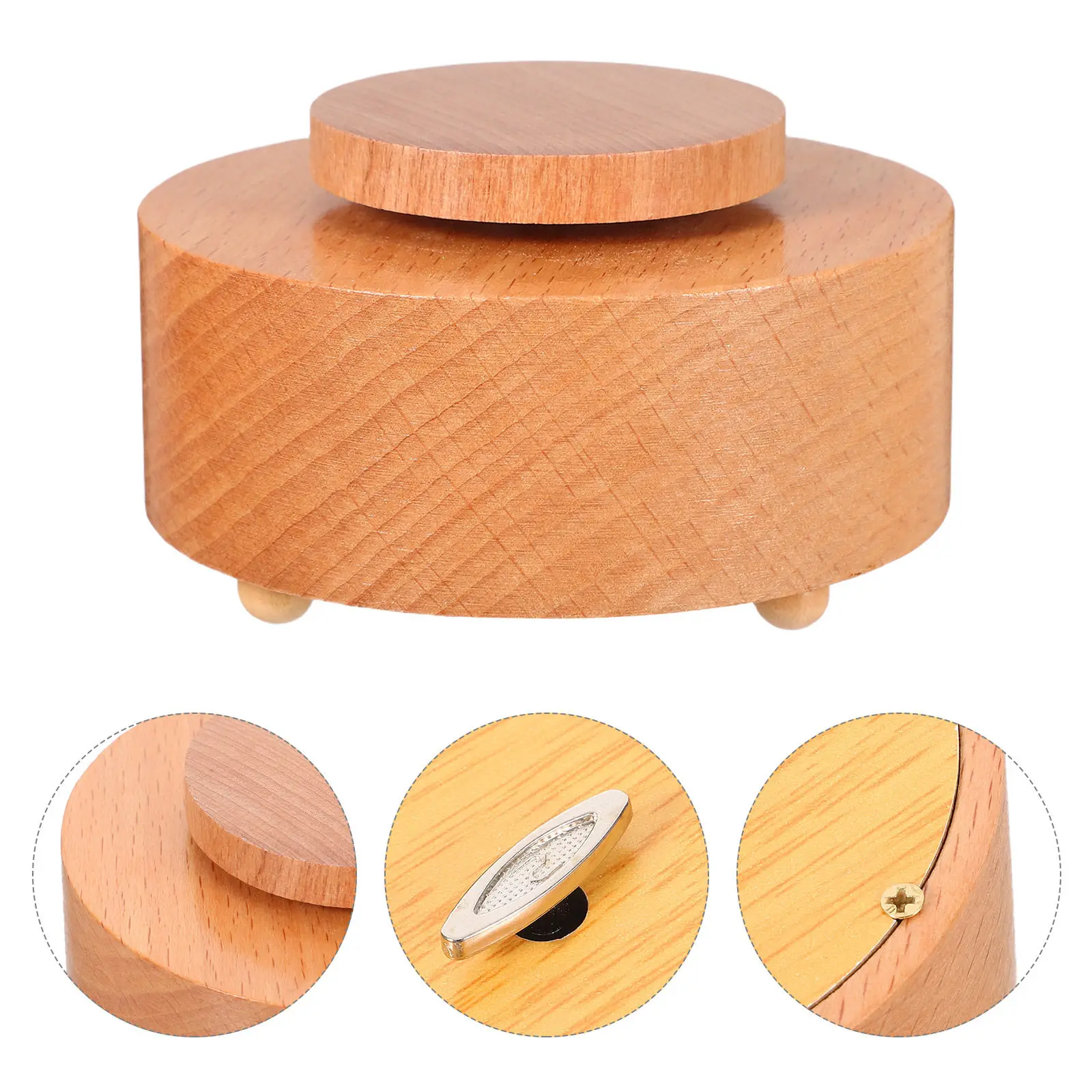 Music Box Replacement Round Wooden Rotating Base Wind-Up DIY Craft Kit Display Stand Musical Box Accessory Gifts for Music