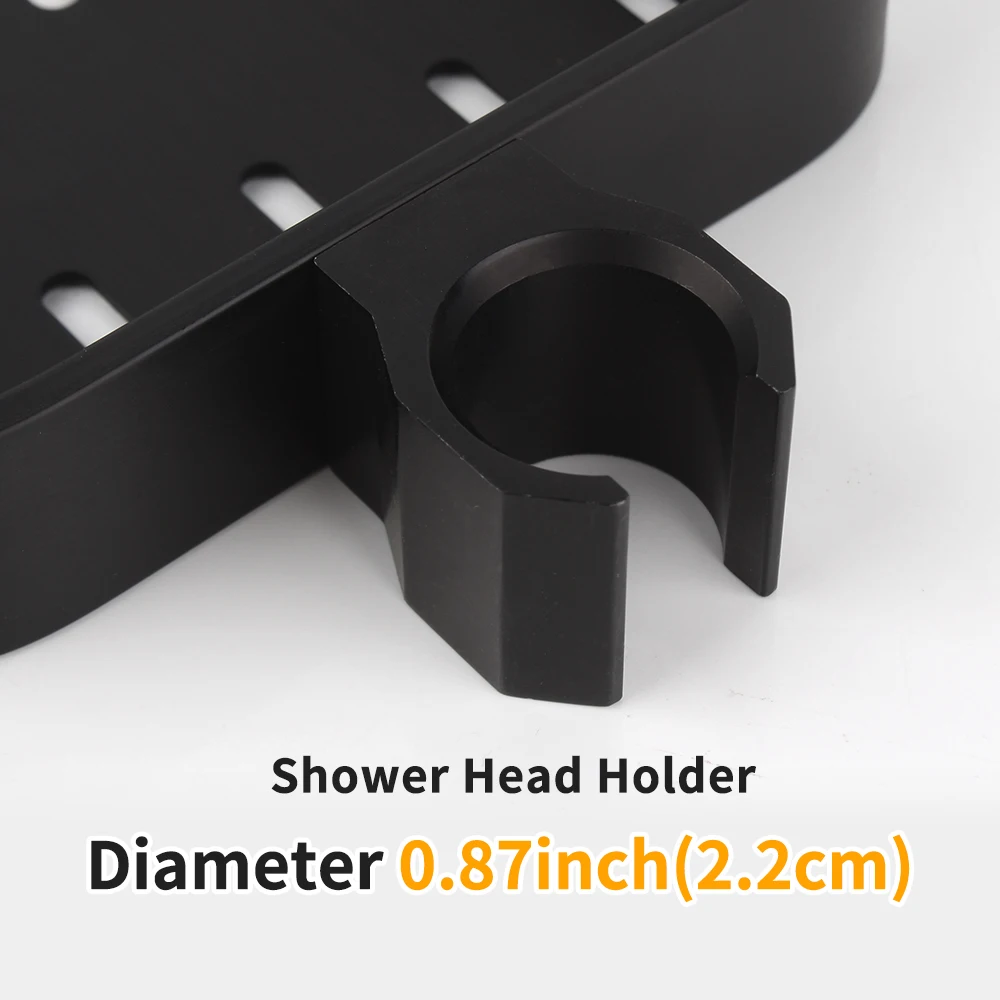 Black Aluminum Shower Storage Holder Rack Organizer Bathroom Shelf Shampoo Tray Stand No Drilling Floating Shelf