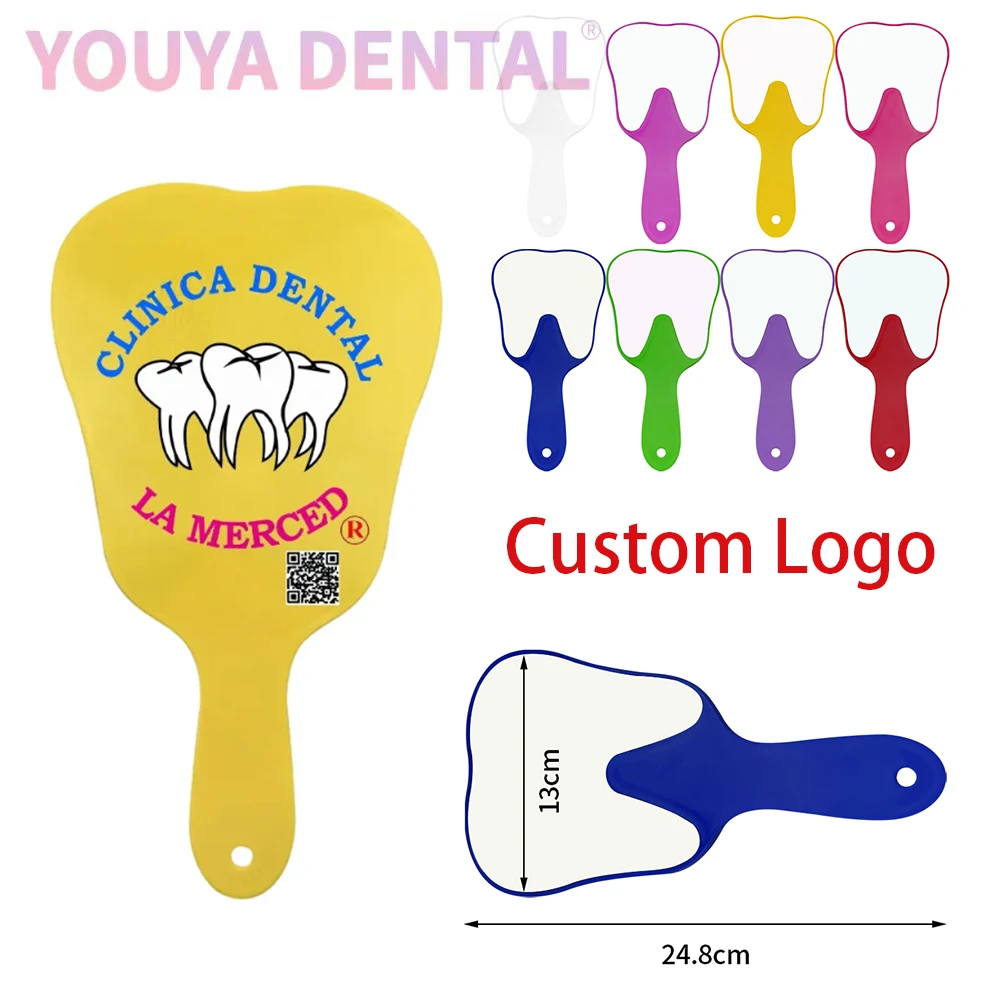 

100Pcs Tooth Shaped Mirrors Customizable Logo PVC Unbreakable Hand Mirror Oral Examination Cosmetic Mirror Dental Clinic Gifts