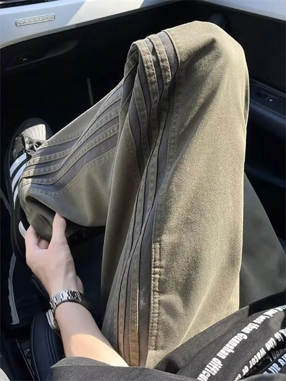 

American Sle Patchwork Diagonal Stripe Straight Leg Casual Pants Men Summer Wide Leg Sports Trousers Comfortable Loose Fit