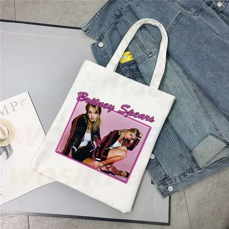 Britney Spears Print Bolsos reutilizables para mujer Bolsas de compras de lona Bolsa de compras reutilizable Eco plegable