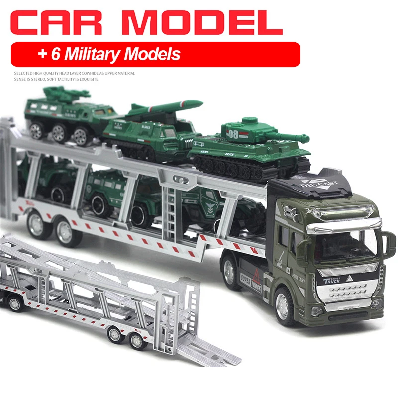 7 in 1 Transport Truck Toy Alloy Pull Back Function Carrier Truck Model Toy with 6 Small Engineering Vehicles toy for boys B055