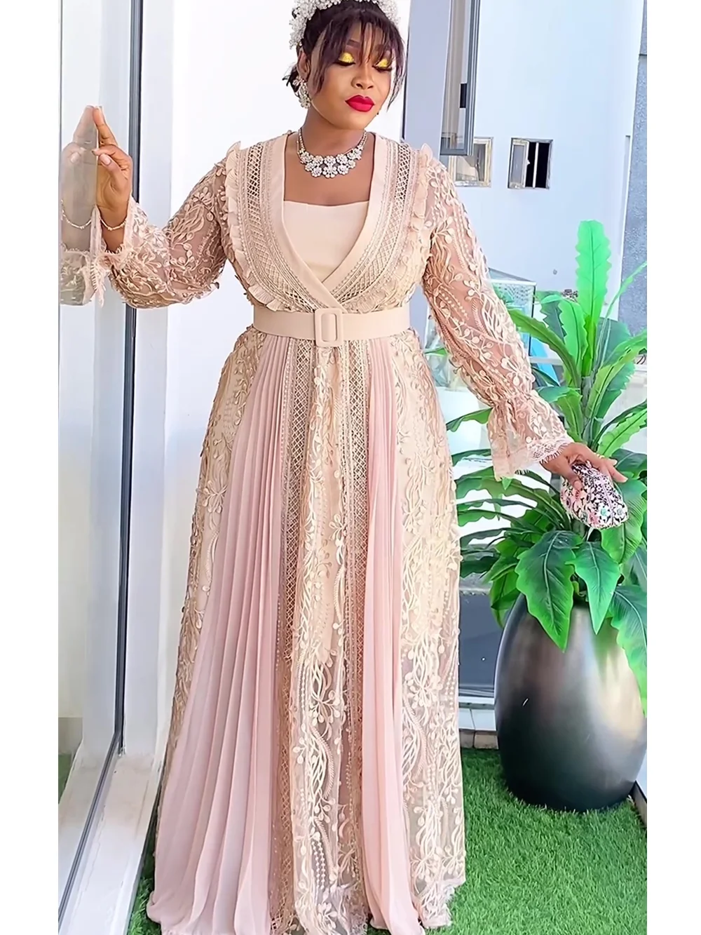 Plus Size African Party Dresses for Women 2024 New Fashion Dashiki Ankara Lace Wedding Gowns Elegant Turkey Muslim Maxi Dress