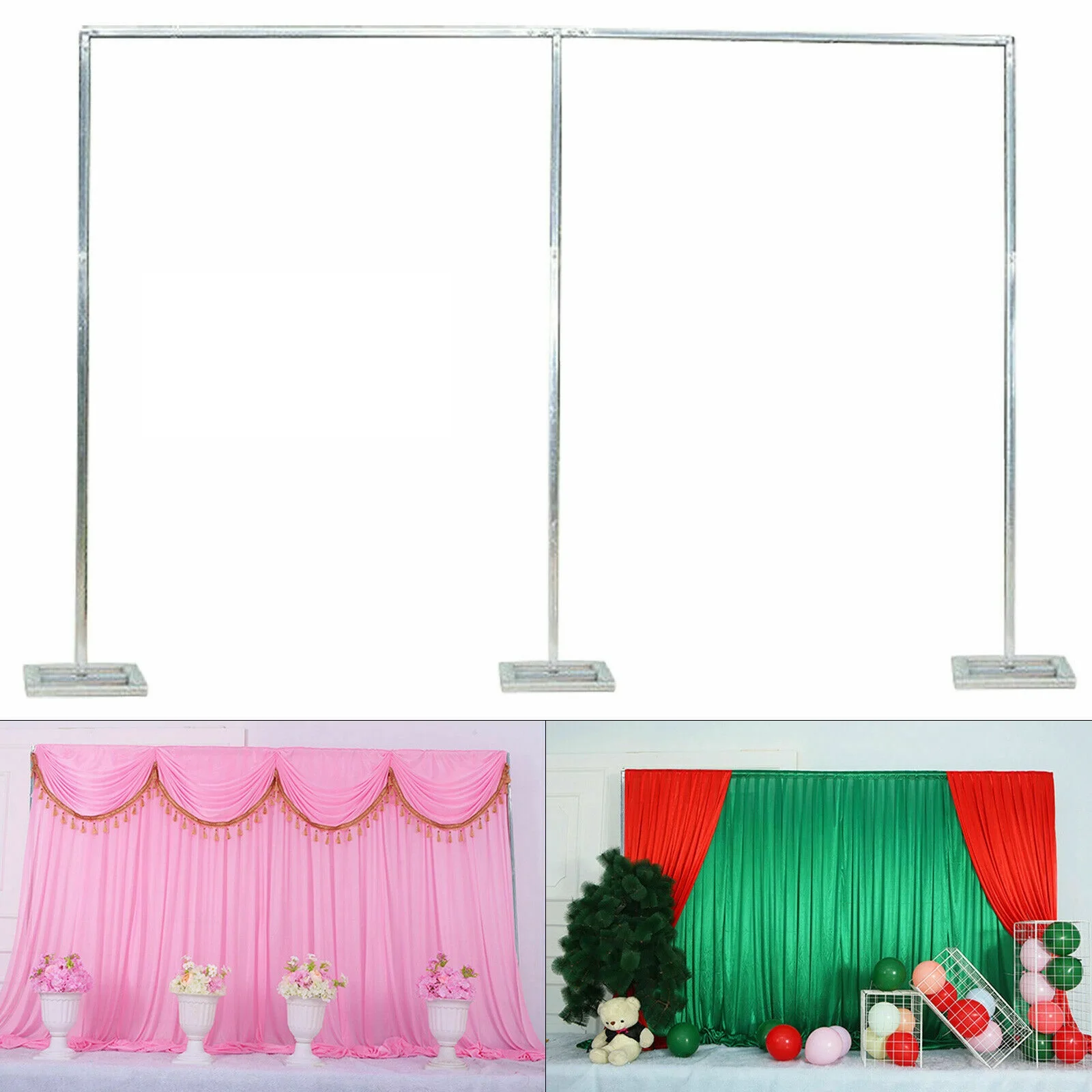 10x20Ft Hochzeit Party Hintergrund Stand Rohr Kit Heavy Duty Fotografie Hintergrund Unterstützung System Vorhang Rahmen Hochzeit Bogen Silber