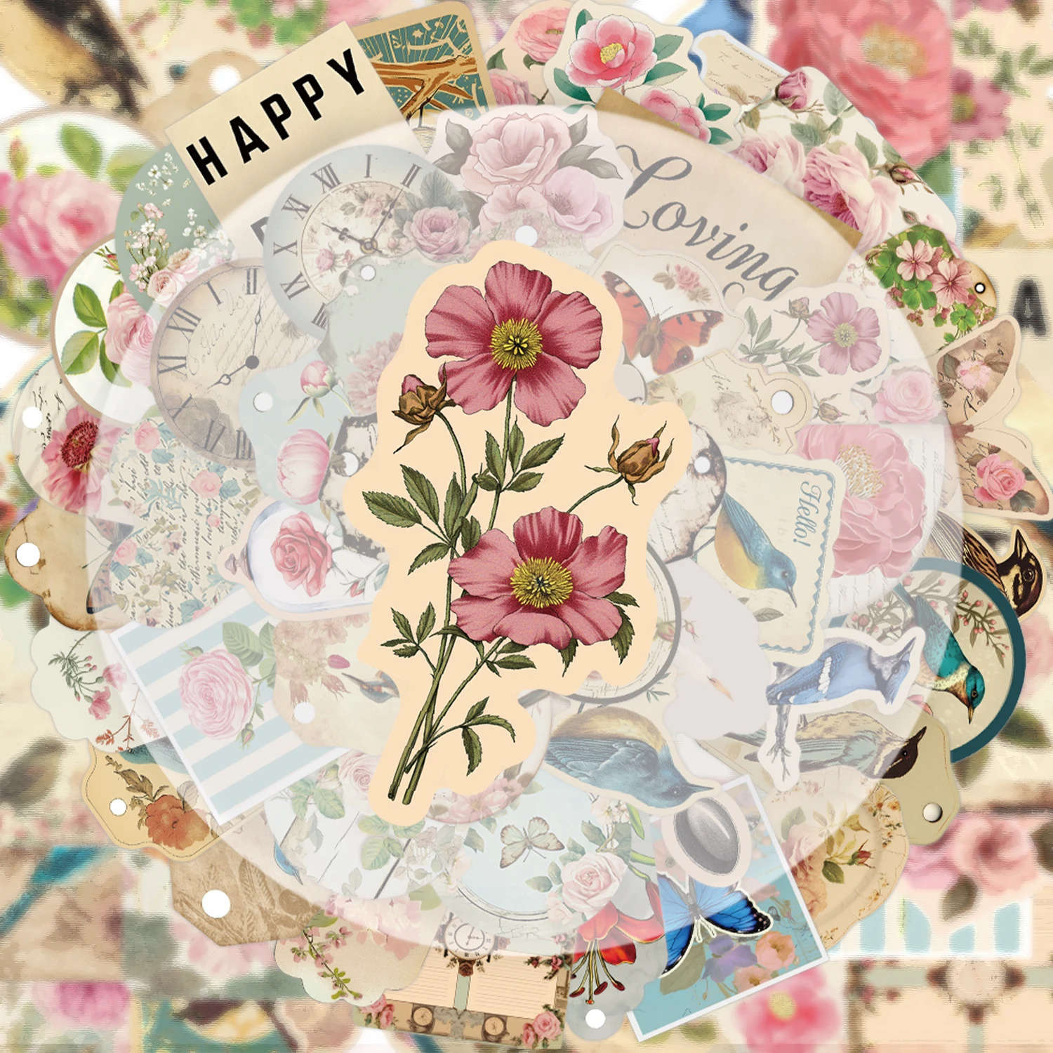 

52 Pieces of Vintage Floral Graffiti Stickers, Suitable for Decorating Water Bottles, Laptops, Mobile Phones, Suitcases, Skateboards, Guitars, Gift Boxes, and Party Decorations