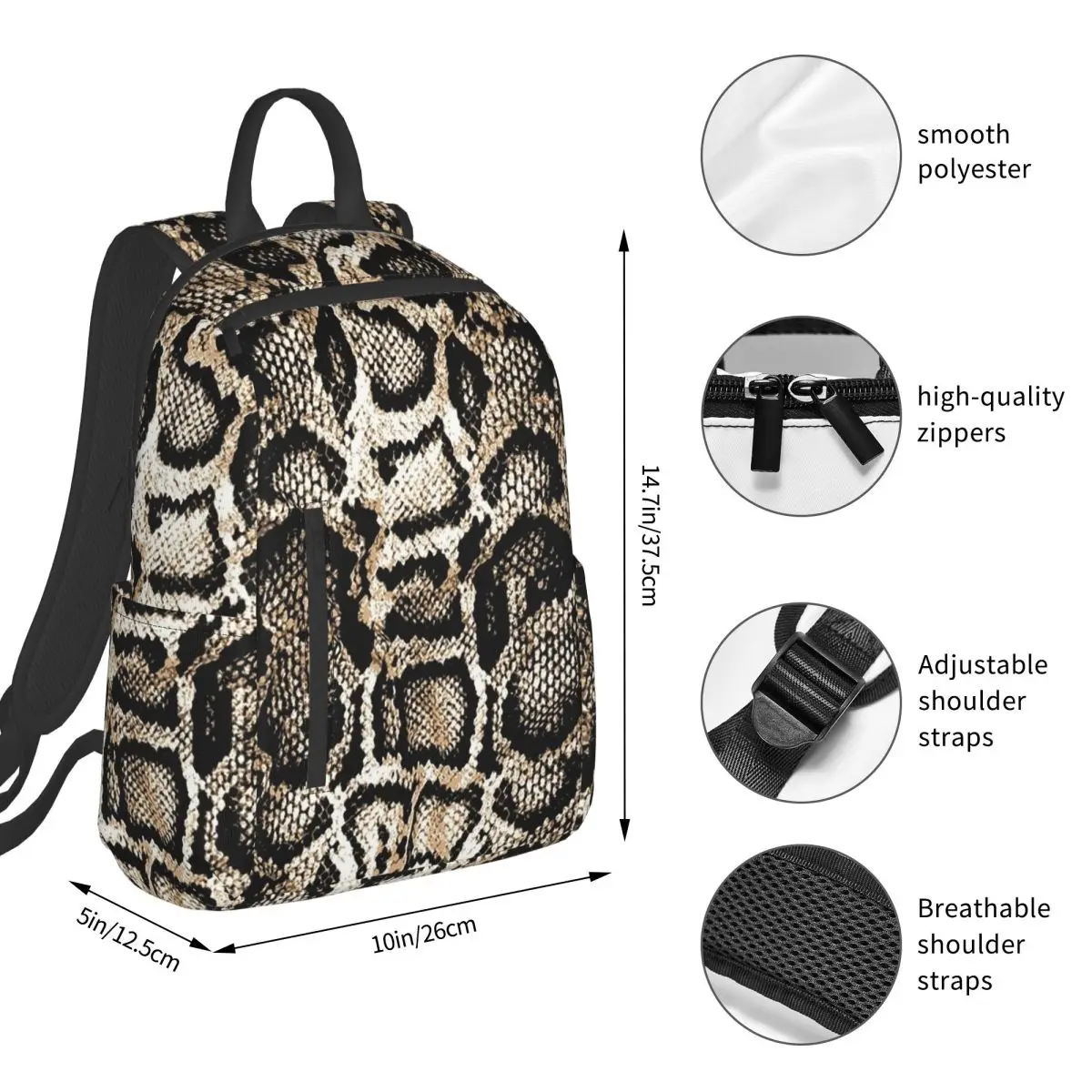 Snake Skin Backpack Student BookBag Kids School Bag Computer Shoulder Bags Boys Girls
